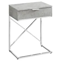 Monarch 24" Contemporary End Table Night Stand with Large Storage Drawer and Metal X-Design Frame - Grey Cement / Chrome Base(m-1)