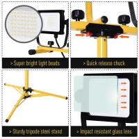 HOMCOM 14,000 Lumen Dual Head LED Work Lights Weather Resistant with Telescoping Adjustable Tripod Stand, Rotating Lamps(m-7)