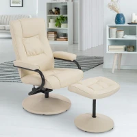 HomCom Ergonomic Faux Leather Lounge Armchair Recliner And Ottoman Set - Cream White(m-2)