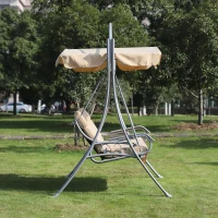 Outsunny Garden Heavy-Duty A-Frame 3 Seat Metal Swing Chair Hammock w/ Canopy Cover and Cushions Beige(m-6)