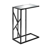 Monarch 24" Minimalist Glam Mirrored Top C-Shape Metal Frame Accent Side Snack End Table - Black Nickel Finish(m-1)