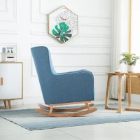 HOMCOM Modern Rocking Chair Sofa Armchair Modern Accent Chair with Thick Padding, Winged Back for Living Room, or Bedroom, Blue(m-9)
