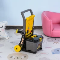 Qaba Workbench Set Pretend Play Toy with Realistic Tools 3-in-1 Design Suitcase Cart with 60 Pcs Accessories for Girls and Boys 3 to 6 Years Old Yellow(m-9)