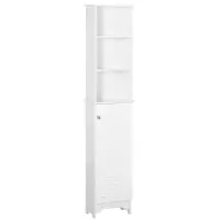 HOMCOM Tall Bathroom Storage Cabinet/Freestanding Linen Tower with 3-Tier Open Adjustable Shelf and Cupboard, White(m-1)