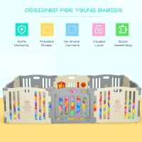 Qaba 10 Panel Baby Enclosure, Baby Playpen, Kids Play Pen Safety Gate Kids Activity Center Fence for Home Indoor w/ Toy(m-4)