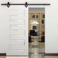 HOMCOM Modern 6 FT Carbon Steel Sliding Barn Door Kit Hardware Track System Set Black(m-2)