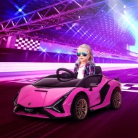 Aosom Lamborghini SIAN 12V Kids Rechargeable Ride On Car Toy w/ Remote Control, Pink(m-9)