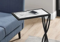 Monarch 25" H C-Shape Accent Table with Marble-Look Top and Geometric Flower Petal Metal Base - White / Black Metal(m-3)