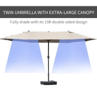 Outsunny Patio Umbrella 15' Steel Rectangular Outdoor Double Sided Market with base, UV Sun Protection & Easy Crank for Deck Pool Patio, Coffee(m-4)