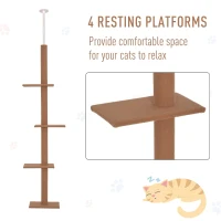 PawHut Floor-to-Ceiling Cat Tree Cat Climbing Tower with Sisal-Covered Scratching Posts Natural Cat Tree Activity Center for Kittens Cat Tower Furniture, Brown(m-6)