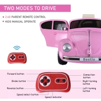Aosom Licensed Volkswagen Beetle Ride-on Kids Electric Car with Secondary Remote Control & Extra Wide Safety Tires - Pink(m-6)