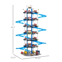 Qaba 7-Level Car Parking Garage Toy Dual Race Tracks Car Ramp Set Toddler Car Games w/ Electric Elevator Wash, Gas, Ejector & Car Repair Station Metal Cars for 3-6 Years Old(m-3)