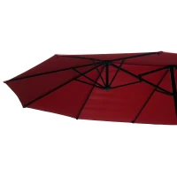 Outsunny 15ft Outdoor Twin Patio Umbrella Garden Double-Sided Market Parasol Sun Shelter with Crank Wine Red(m-8)