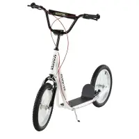Aosom Youth Scooter Kick Scooter for Kids 5+ with Adjustable Handlebar Front and Rear Dual Brakes Inflatable Wheels, White(m-1)