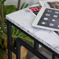 HOMCOM Modern End Table, Nightstand with Marble Textured Top, Sofa Side Table with Metal Frame for Living Room, Black(m-4)