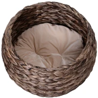 PawHut Handwoven Elevated Cat Bed with Rotating Basket and Soft Cushion, Wicker Cat Egg Chair with Stand, Brown(m-12)