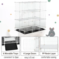PawHut Small Animal Playpen C&C Cage Wire Bunny Pen for Kitten, Chinchillas, with Doors, Ramps and Trays, White(m-6)