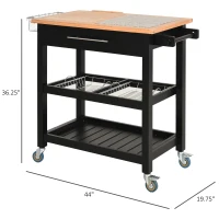 HOMCOM Kitchen Island with Granite Countertop Worktop on Wheels 2-Tier(m-3)