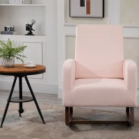 HOMCOM Accent Lounge Rocking Chair with Solid Curved Wood Base and Linen Padded Seat, Pink(m-2)