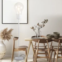 HOMCOM Industrial Tall Pole Floor Lamp with Metal Base, Modern Standing Lamp, Bulb-Shaped Glass Shade, On/Off Foot Switch, E26 Bulb Base for Bedroom, Living Room, White(m-7)