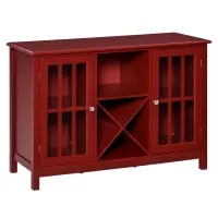 HOMCOM Sideboard, Glass Door Serving Buffet Cabinet, Liquor Cabinet with 12 Bottle Wine Rack, Red(m-1)