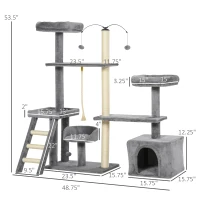PawHut Multi-Level Plush Cat Tree Tower Activity Condo with Sisal Scratching Posts, Elevated Perch &  Inside Sleep Space(m-3)