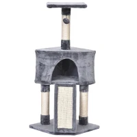 PawHut Sisal Scratching Posts Condo Cat Tree 3-Level Cat Tower W/ Ladder(m-2)