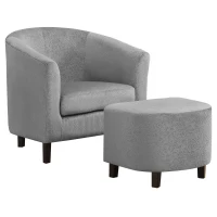 Monarch Curved Back Floral Velvet Accent Barrel Tub Chair with Matching Ottoman - Light Grey(m-1)