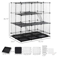 PawHut DIY Pet Playpen Wire Rabbit Cage for Kitten, Chinchillas & Small Animals with 6 Independent Trays - Black(m-3)