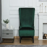 HOMCOM Retro High Back Upholstered Accent Chair Armless Velvet Living Room Chair with Curved Backrest and Birch Legs, Green(m-7)