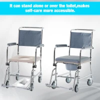 HOMCOM Shower Rolling Chair Personal Mobility Assist Bedside Commode Toilet Chair with Detachable Bucket Armrest Wheelchair Design Armchair for Elder Disabled Pregnant, Grey(m-5)