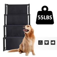 PawHut 4 Step Foldable Portable Pet Stairs Ramp Compact and Lightweight Nonslip Oxford Waterproof, includes safety tether for Indoor Outdoor Use, Black(m-5)