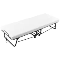 HOMCOM Rollaway Bed, Folding Bed with 4" Mattress, Portable Foldable Guest Bed with Memory Foam, Steel Frame and Wheels, White(m-1)