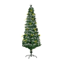 HOMCOM 6FT Prelit Artificial Christmas Tree Fiber Optic LED Light Holiday Home Xmas Decoration with Foldable Feet, Green(m-2)