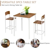 HOMCOM 3 Piece Industrial Counter Height Dining Table Set, Bar Table & Chairs with Steel Legs & Footrests, White(m-6)