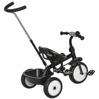 Qaba Baby Tricycle 2 In 1 Trike with Adjustable Canopy Detachable Guardrail Belt for Age 6-60 Months, Grey(m-11)