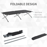 Outsunny Folding Camping Cot Portable Outdoor Sleeping Bed w/ Carrying Bag Black(m-6)