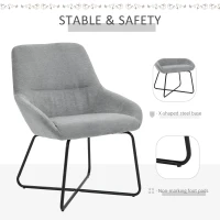 HOMCOM Modern Accent Chair Leisure Fabric Mid Back Chair Livingroom Funiture with X-Shaped Metal Frame and Curved Back, Grey/Black(m-5)
