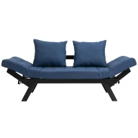 HOMCOM Single Person 3 Position Convertible Chaise Lounger Sofa Bed with 2 Large Pillows and Oak Frame, Dark Blue(m-12)