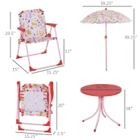 Outsunny Kids Folding Picnic Table and Chairs Set Rabbit Pattern for Outdoor Garden Patio Backyard with Removable & Height Adjustable Sun Umbrella, Red(m-3)