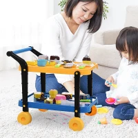 HOMCOM 25 pcs Kids Cart Pretend Play Cake Playset Educational Toy Yellow/Blue(m-1)