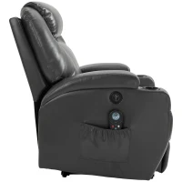 HOMCOM Electric Power Massage Recliner Chair PU leather w/ 8-Point Vibration Waist Heating, USB Port, Dark Grey(m-9)