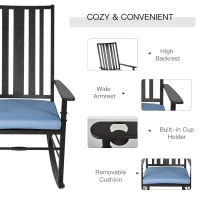 Outsunny Porch Rocking Chair Outdoor Patio Rocker Armchair with Cup Holder Cushion Steel(m-5)