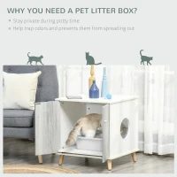 PawHut Cat Litter Box Enclosure Washroom Cave House Decorative End Table Wooden Cabinet Indoor with Magnetic Door Slide-out Board White(m-4)