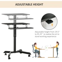 Vinsetto Height Adjustable Standing Desk Sit Stand Desk 2 Tier  Rolling Table Home Office Workstation with Keyboard Tray Lockable Casters iPad Groove  Black(m-4)