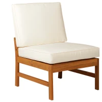 Outsunny 6 Piece L Shape Garden Sofa Set Solid Acacia Wood Garden Furniture Set with a Coffee Table for Yard and Bistro, Cream(m-7)
