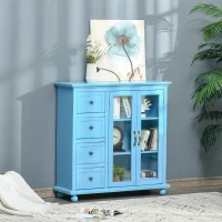 HOMCOM Storage Sideboard Cabinet with 4 Drawers and Glass Door Cupboard, Console Table for Living Room, Kitchen(m-2)
