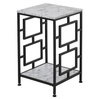HOMCOM Modern End Table, Nightstand with Marble Textured Top, Sofa Side Table with Metal Frame for Living Room, Black(m-2)