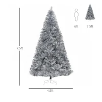 HOMCOM 7.5ft Unlit Full Pine Artificial Christmas Tree with Realistic Branches, Fake Holiday Tree with 1477 Tips, Silver(m-3)