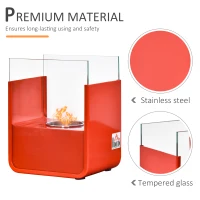 HOMCOM Ethanol Fireplace, 7.75" Tabletop 0.10 Gal, Stainless Steel, Burns up to 2 Hours, Red(m-6)